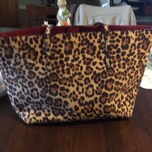 Leopard Print Tote Bag with Red Trim